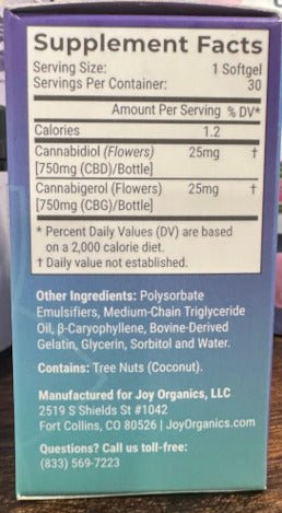 25mg CBG + 25mg CBD Softgels - Zaza Zenn Store - Joy Organics