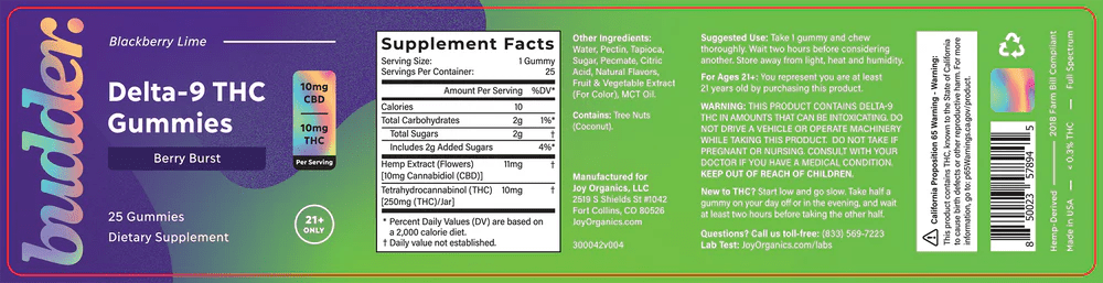 Budder 10mg Delta 9 THC Gummies (Blackberry Lime) - Zaza Zenn Store - Budders