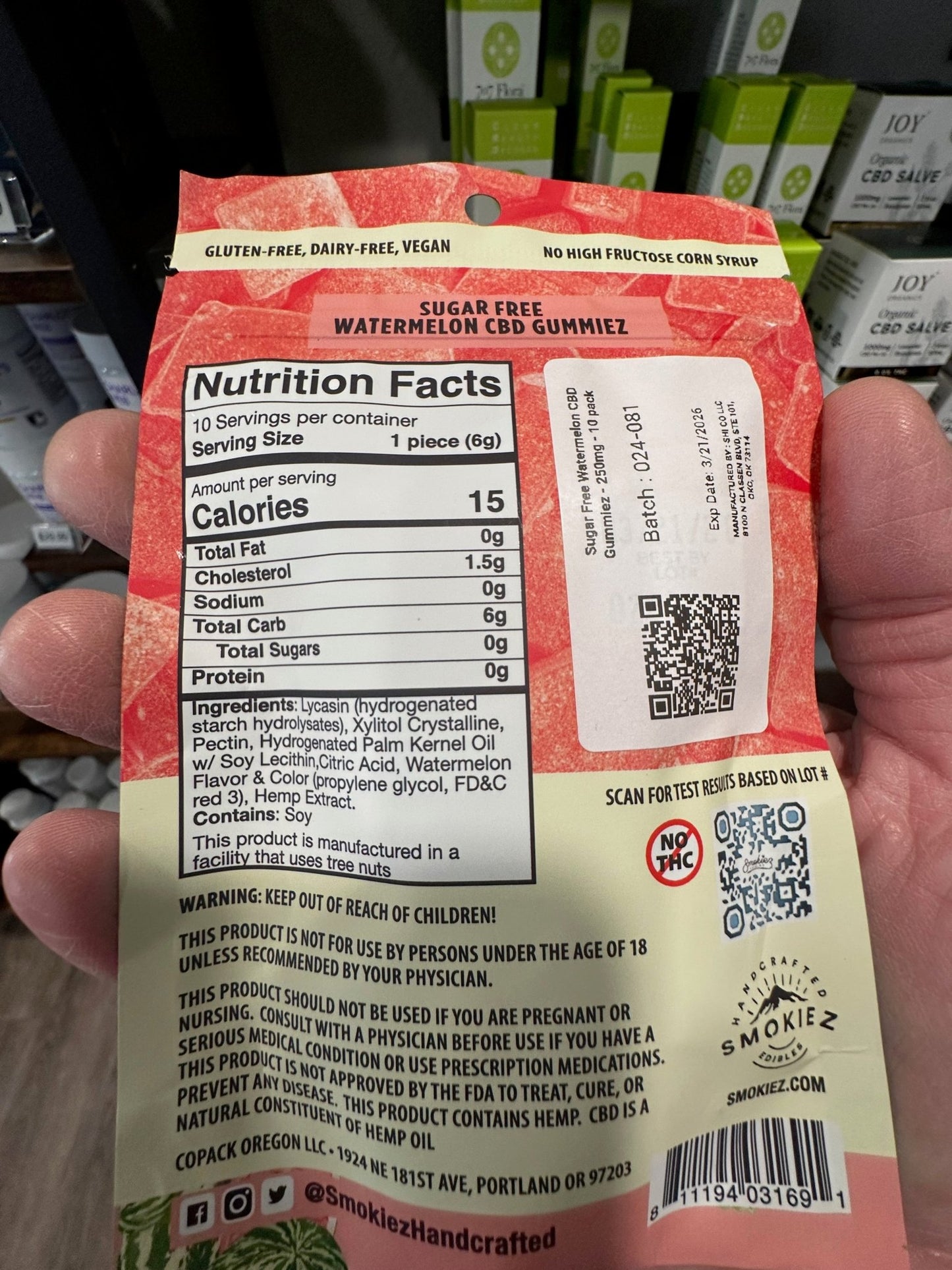 Sugar - Free Sweet Watermelon CBD Gummies - 10ct. - Zaza Zenn Store - Smokiez CBD