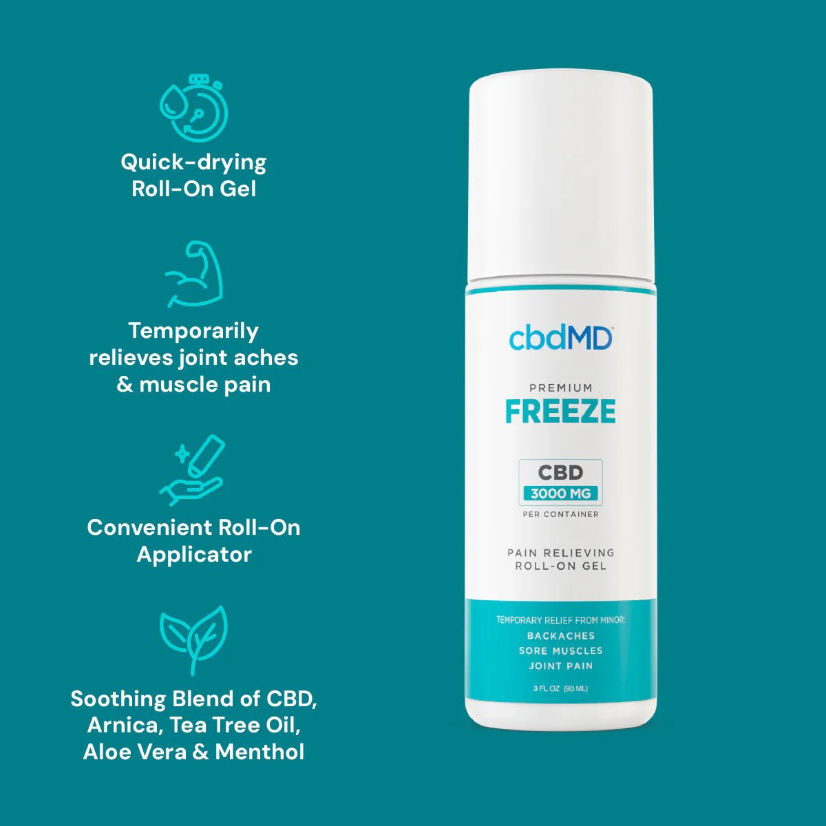 Broad Spectrum CBD Freeze Roller - 3000mg - Zaza Zenn Store - cbdMD
