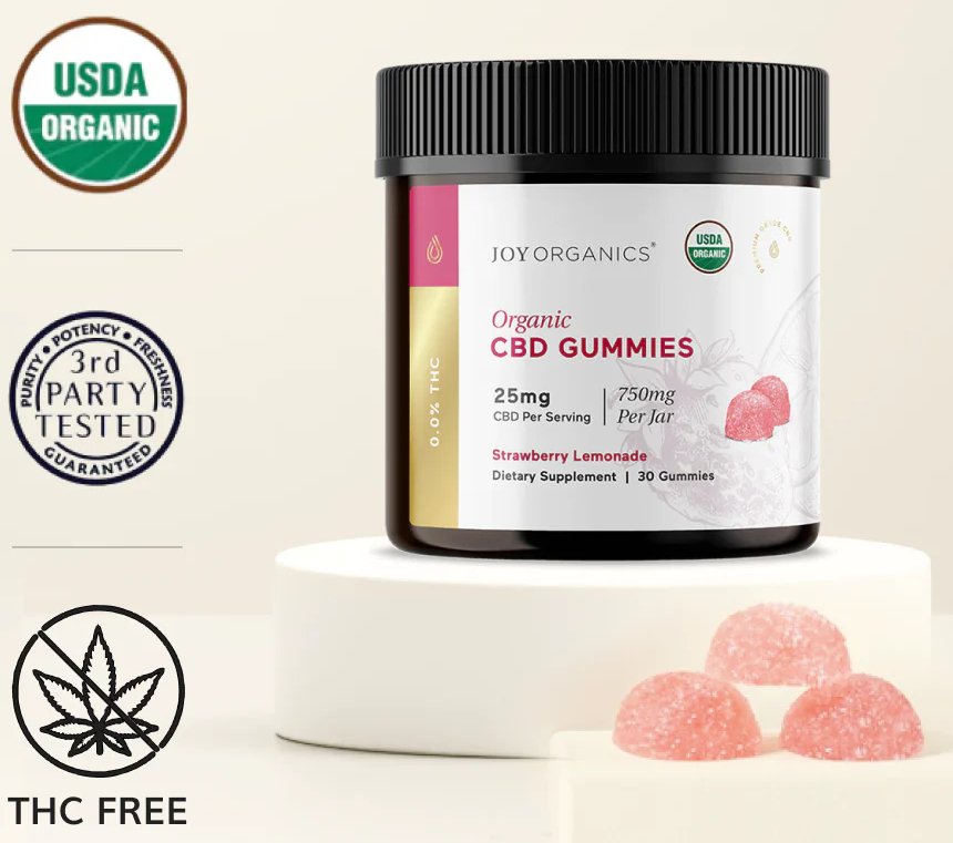 Organic CBD Gummies 25mg (Strawberry Lemonade) - THC - Free - Zaza Zenn Store - Joy Organics