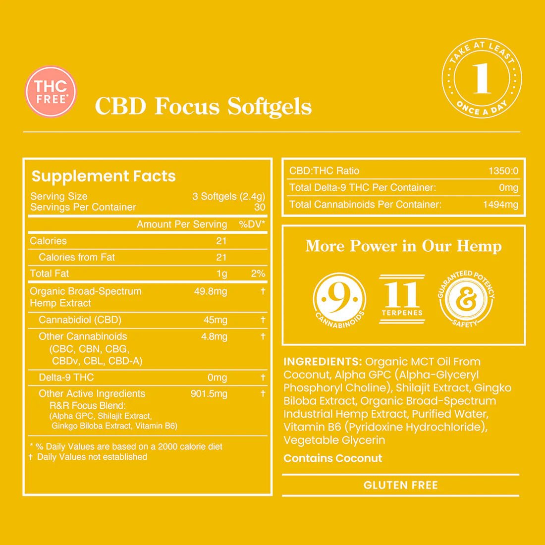R&R CBD Focus Softgels - THC Free - 90 ct. - Zaza Zenn Store - R&R CBD